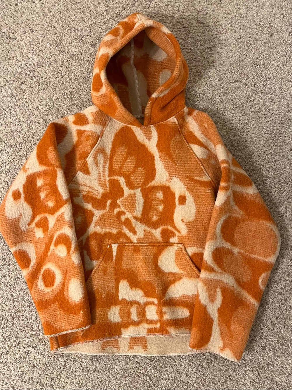 Handmade Camel Wool Orange & Cream Patterned Hoodie